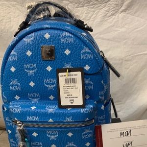 MCM Stark Backpack White Visetos T Blue